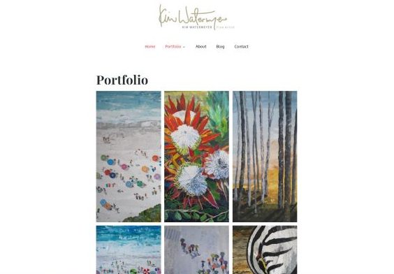 kim watermeyer's website homepage containing grid of paintings