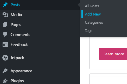 A prompt showing how to add a new post in WordPress