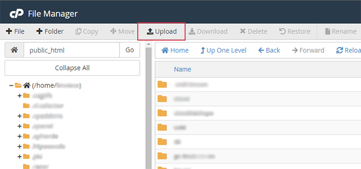 upload button location in file manager